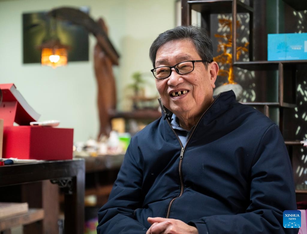 Kuo Yang-fu is pictured in the office in his farming complex in Ezhou, central China's Hubei Province, March 18, 2026. (Xinhua/Wu Zhizun)

