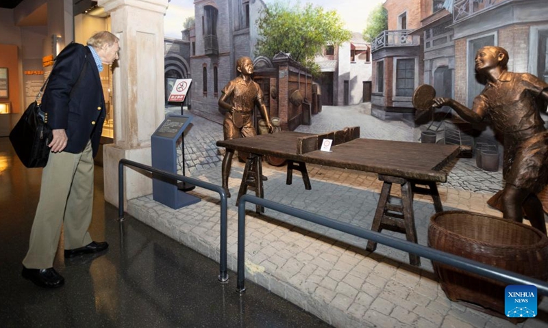 A visitor from the United States visits the International Table Tennis Federation Museum and the China Table Tennis Museum in Shanghai, east China, April 14, 2026. (Xinhua/Wang Xiang)

