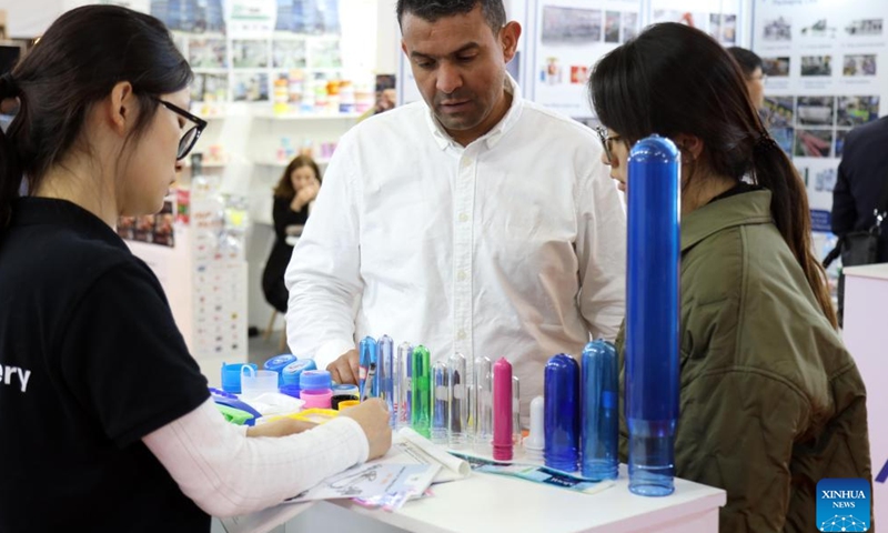 People view products displayed at the Djazagro 2026 in Algiers, Algeria, April 14, 2026.

Djazagro, a professional trade fair for the agri-food sector in Algeria, is expected to host more than 650 exhibitors and 25,000 visitors from April 12 to 15. (Xinhua)