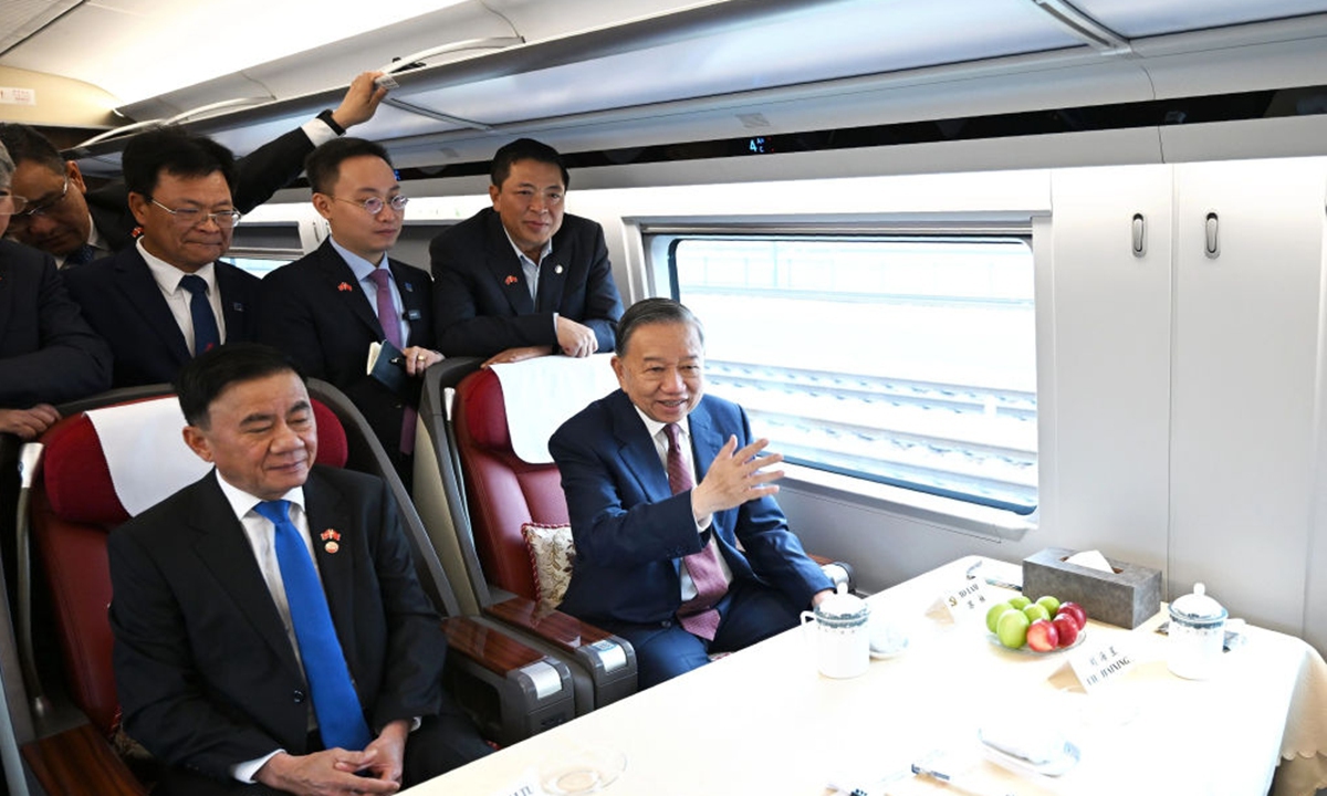 General Secretary of the Communist Party of Vietnam (CPV) Central Committee and Vietnamese President To Lam, departs Beijing by high-speed train for Southwest China's Guangxi Zhuang Autonomous Region on April 16, 2026. Photo: Xinhua

