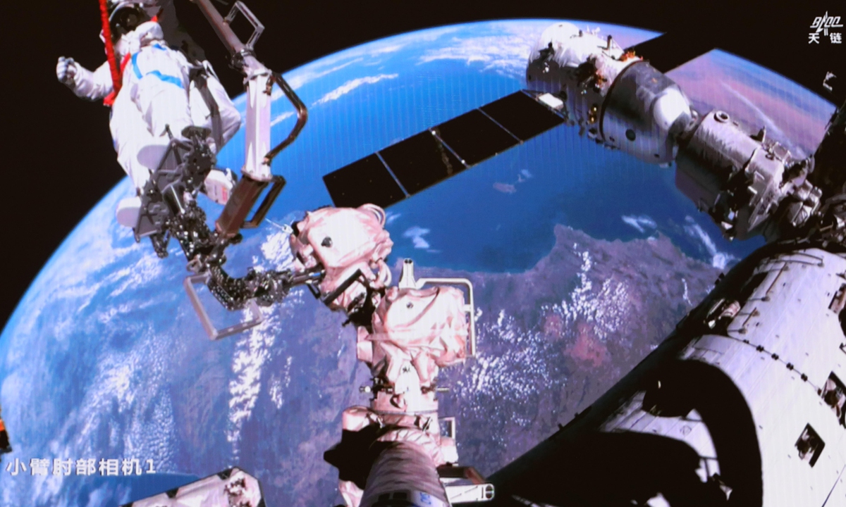 The Shenzhou-21 crew aboard China's orbiting space station completes their mission's third series of extravehicular activities on April 17, 2026. The trio of astronauts - Zhang Lu, Wu Fei and Zhang Hongzhang - worked for roughly 5.5 hours and completed their tasks at 1:36 am (Beijing Time), assisted by the space station's robotic arm and a team on Earth, Xinhua reported. Photo: cnsphoto