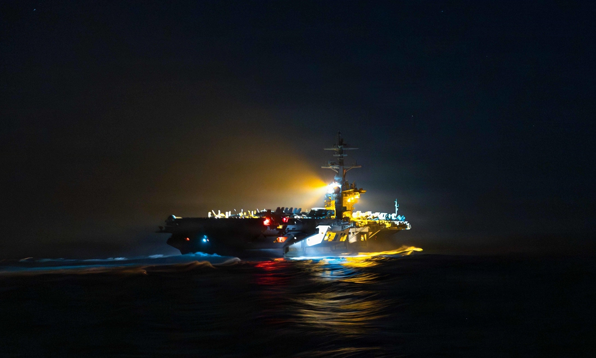 Nimitz-class aircraft carrier USS Abraham Lincoln (CVN 72) departs following a replenishment-at-sea with fleet replenishment oiler USNS Henry J. Kaiser (T-AO-187) during Operation Epic Fury, March 18, 2026. Photo: VCG