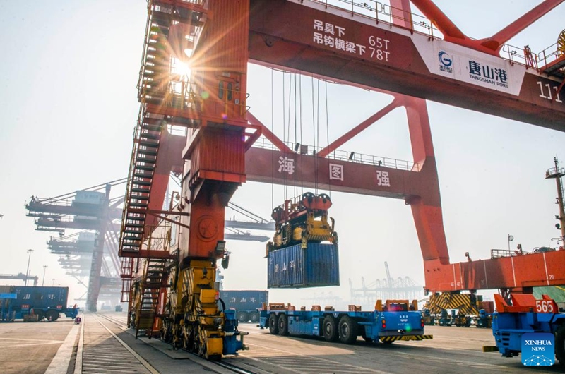 This photo taken on April 17, 2026 shows a container terminal of the Jingtang area of Tangshan Port in Tangshan, north China's Hebei Province.

According to the authorities, the cargo throughput of Tangshan Port reached 215.48 million tonnes in the first quarter of 2026, up 3.67 percent year-on-year. Photo: Xinhua