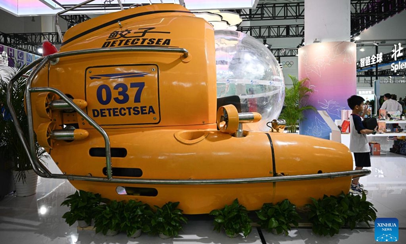 This photo taken on April 18, 2026 shows a submarine exhibited at the sixth China International Consumer Products Expo (CICPE) in Haikou, south China's Hainan Province. The sixth China International Consumer Products Expo (CICPE), a key gateway into China's vast consumer market and a platform for China to offer more quality consumer products to the rest of the world, concluded in the tropical island province of Hainan Saturday. Photo: Xinhua
