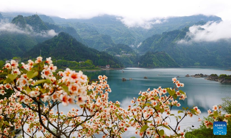This photo taken on April 15, 2026 shows a view of the Xiaonanhai scenic spot in Qianjiang District, southwest China's Chongqing. (Photo by Yang Min/Xinhua)