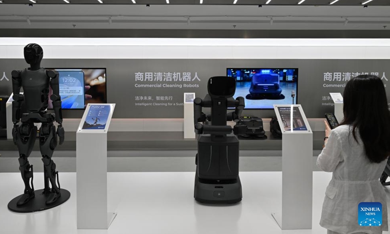 Different models of robots are displayed at Pudu Robotics in Nanshan District of Shenzhen, south China's Guangdong Province, March 27, 2026. (Xinhua/Liu Mengqi)

