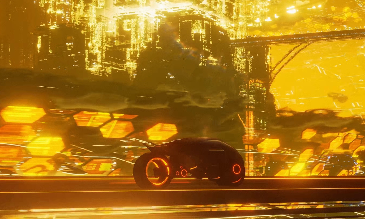 A sic-fi art work of Huang Rui featuring a vehicle running on the road in future city Photo: Courtesy of Huang