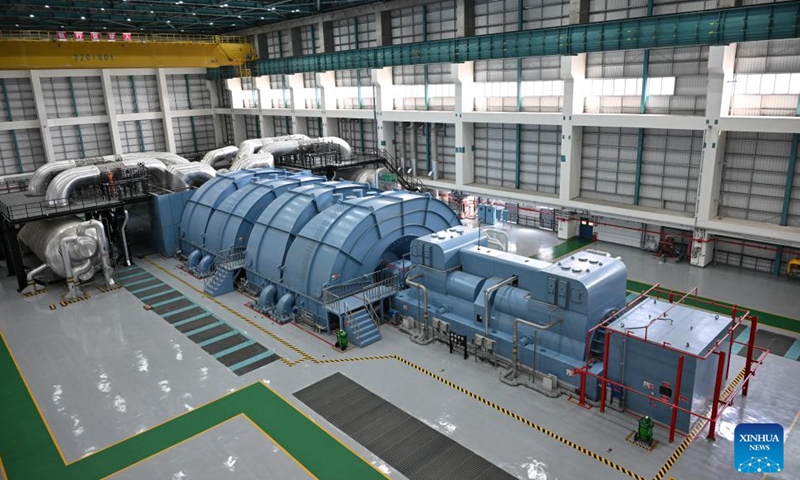 This photo taken on April 20, 2026 shows the steam turbine generator of Unit 1 of China General Nuclear Power Group's (CGN) Taipingling nuclear power project in Huidong County, Huizhou, south China's Guangdong Province.
