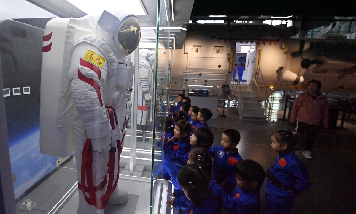 A group of kids visit an aerospace exhibition in Changchun, Northeast China's Jilin Province on April 22, 2026, ahead of China's Space Day, which falls annually on April 24. Photo: VCG