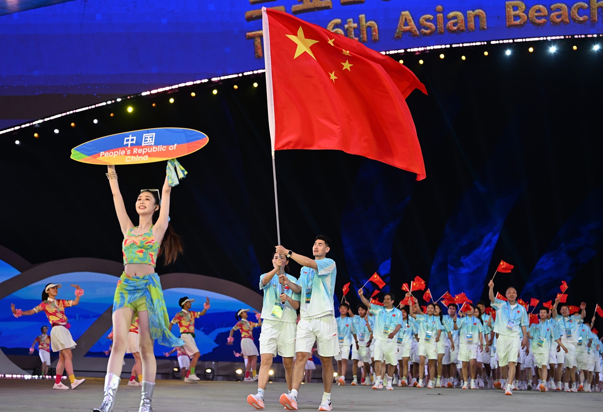 Members of the delegation of China take part in the opening ceremony of the 6th Asian Beach Games in Sanya, South China's Hainan Province, on April 22, 2026. Photo: Courtesy of the organizing committee