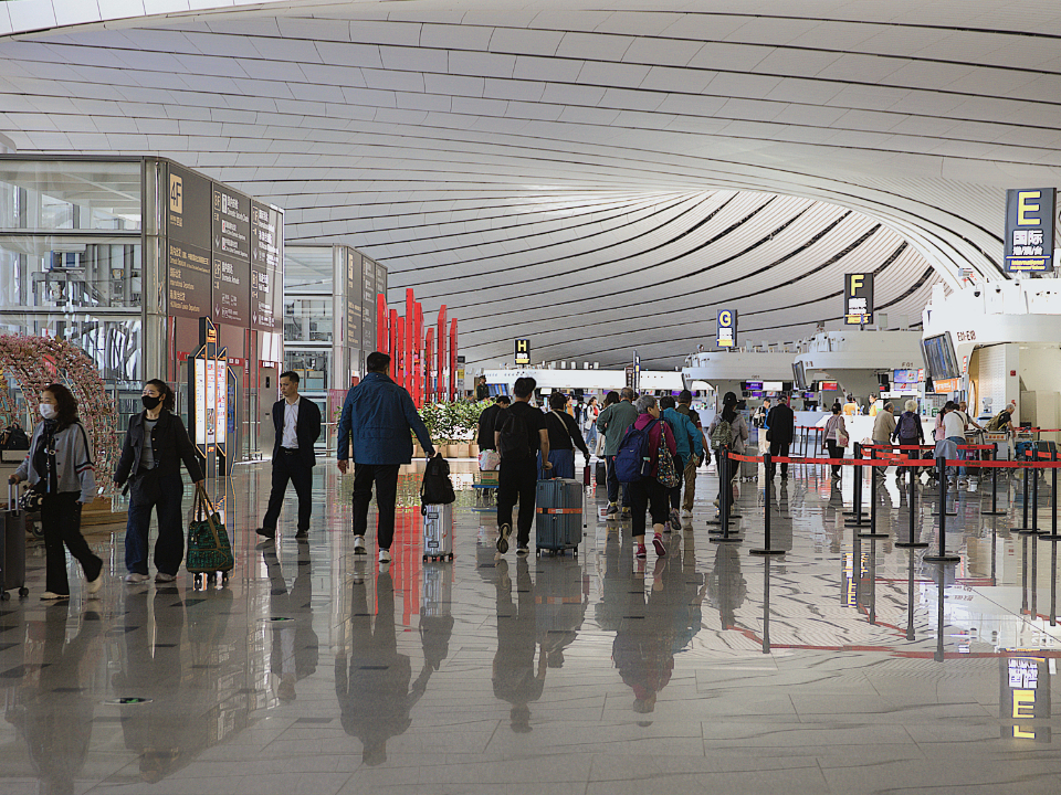 Passengers walk through Beijing Daxing International Airport on April 29, 2026. Photo: Courtesy of Beijing Daxing International Airport