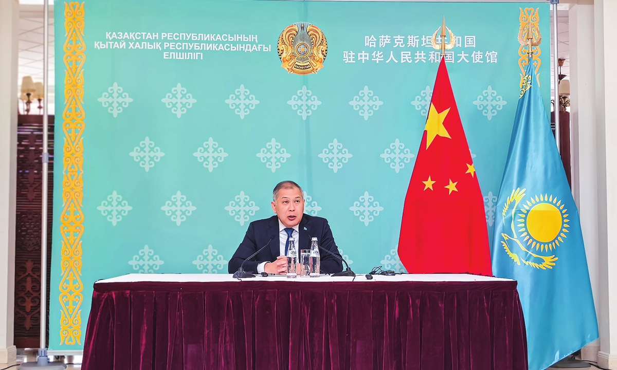 Ambassador of Kazakhstan to China Shakhrat Nuryshev briefs media at a press conference of the Embassy of the Republic of Kazakhstan in China on April 22, 2026. Photo: Dong Feng/GT