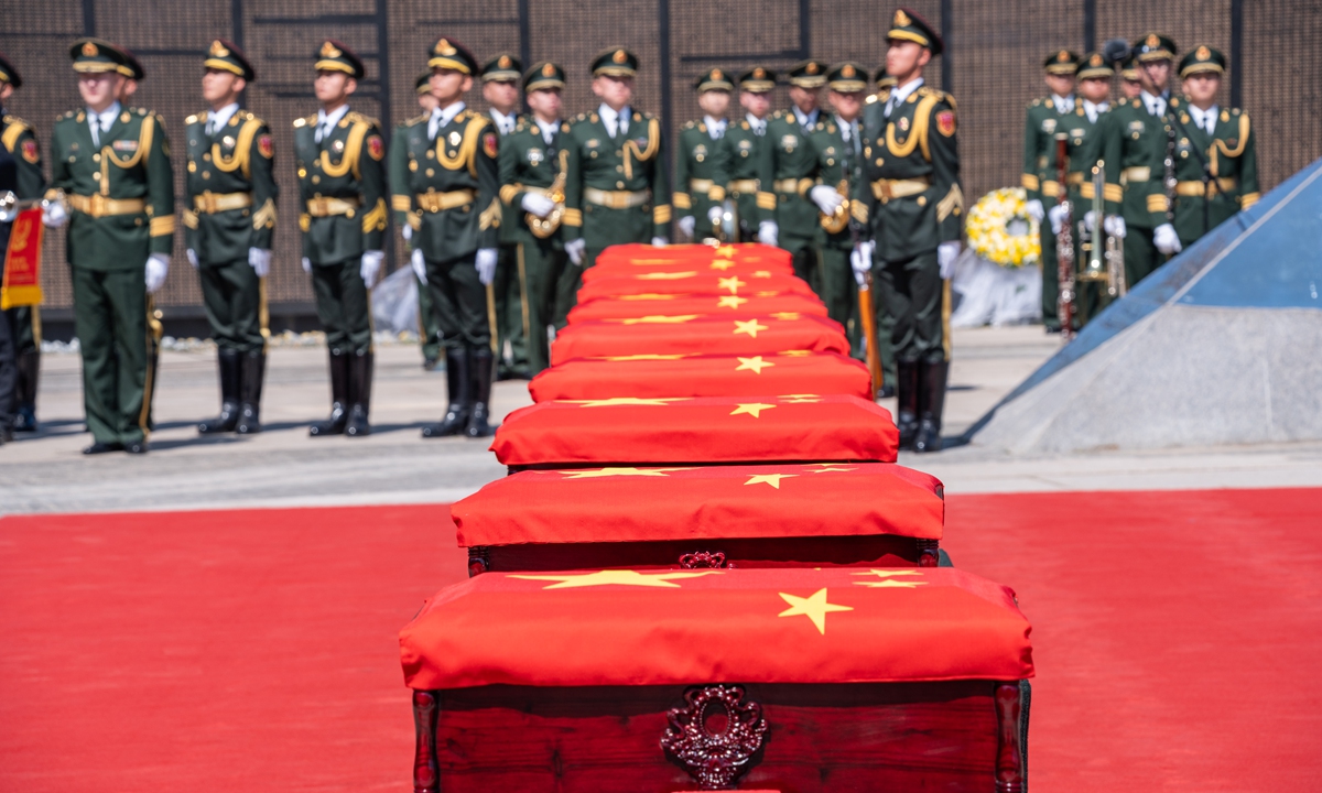 A grand burial ceremony for the remains of the 13th batch of Chinese People's Volunteers (CPV) martyrs is held at a martyrs' cemetery in Shenyang, Northeast China's Liaoning Province on April 23, 2026.Photo: VCG