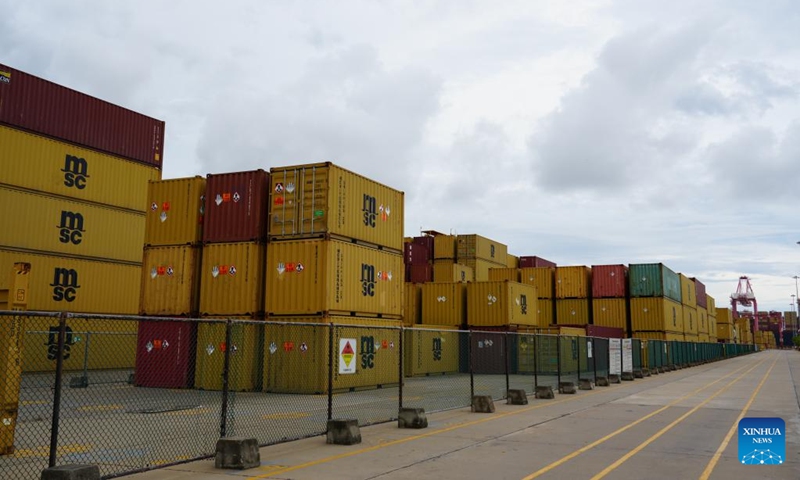 This photo taken on April 23, 2026 shows containers at Hambantota Port, Sri Lanka.

Hambantota Port, located along a key shipping route in the Indian Ocean, has been expanding its role in logistics and cargo handling.

Statistics show that the port handled 2.0154 million tonnes of cargo in the first quarter of 2026, up 47 percent year-on-year. Photo: Xinhua