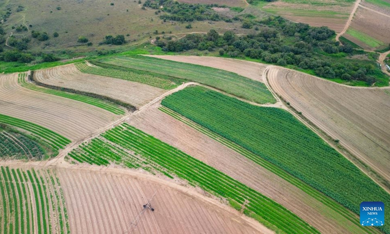 An aerial drone photo taken on April 25, 2026 shows farmlands in the suburb of Johannesburg, South Africa. (Xinhua/Chen Wei)
