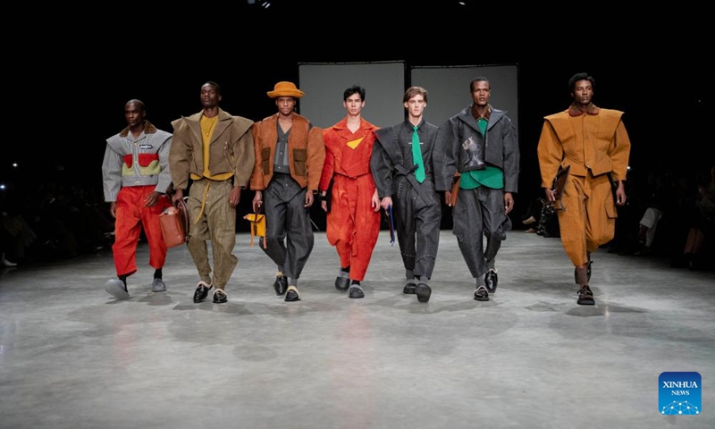 Models present creations during the South African Fashion Week in Johannesburg, South Africa, April 25, 2026. (Photo by Ihsaan Haffejee/Xinhua)