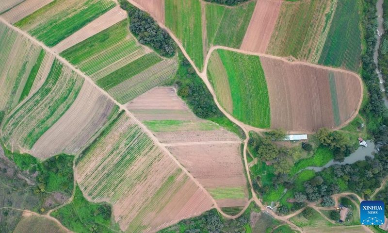 An aerial drone photo taken on April 25, 2026 shows farmlands in the suburb of Johannesburg, South Africa. (Xinhua/Chen Wei)