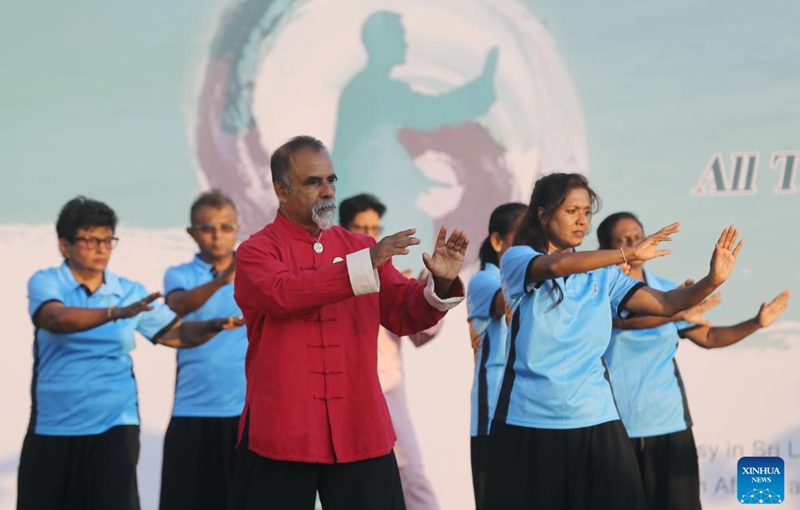 Local enthusiasts perform Taiji at the All Things in Harmony Taiji Promotion Event in Colombo, Sri Lanka, April 25, 2026. (Photo by Ajith Perera/Xinhua)