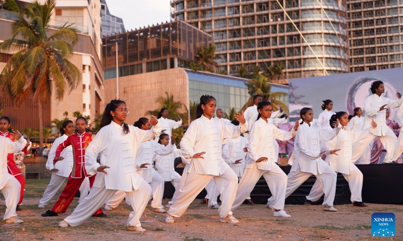 Local enthusiasts perform Taiji at the All Things in Harmony Taiji Promotion Event in Colombo, Sri Lanka, April 25, 2026. (Photo by Ajith Perera/Xinhua)