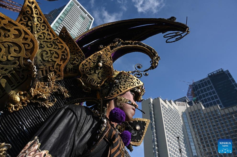A dancer is pictured during a cultural event to welcome International Dance Day in Jakarta, Indonesia, April 26, 2026. (Xinhua/Agung Kuncahya B.)