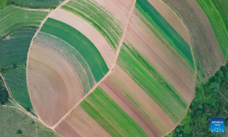 An aerial drone photo taken on April 25, 2026 shows farmlands in the suburb of Johannesburg, South Africa. (Xinhua/Chen Wei)