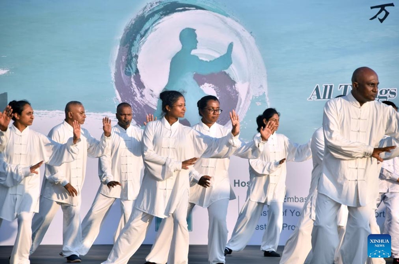 Local enthusiasts perform Taiji at the All Things in Harmony Taiji Promotion Event in Colombo, Sri Lanka, April 25, 2026. (Photo by Ajith Perera/Xinhua)
