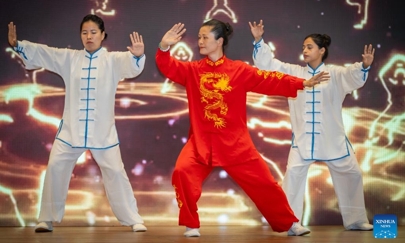 Chinese and Nepalese performers stage Taichi at a celebration for the 2026 International Chinese Language Day in Lalitpur, Nepal, on April 26, 2026. The Confucius Institute at Nepal's Tribhuvan University (TU) hosted a celebration on Sunday for the 2026 International Chinese Language Day. (Photo by Hari Maharjan/Xinhua)
