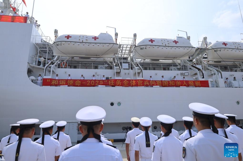 The Chinese People's Liberation Army (PLA) Navy hospital ship, Silk Road Ark, is docked at a military port in Sanya, south China's Hainan Province, April 26, 2026. (Photo by Cui Xiaoyang/Xinhua)