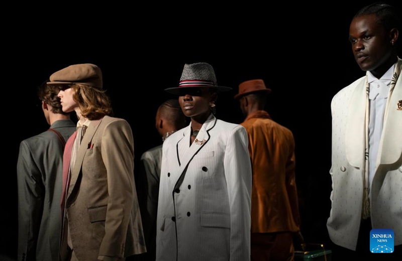 Models present creations during the South African Fashion Week in Johannesburg, South Africa, April 25, 2026. (Photo by Ihsaan Haffejee/Xinhua)