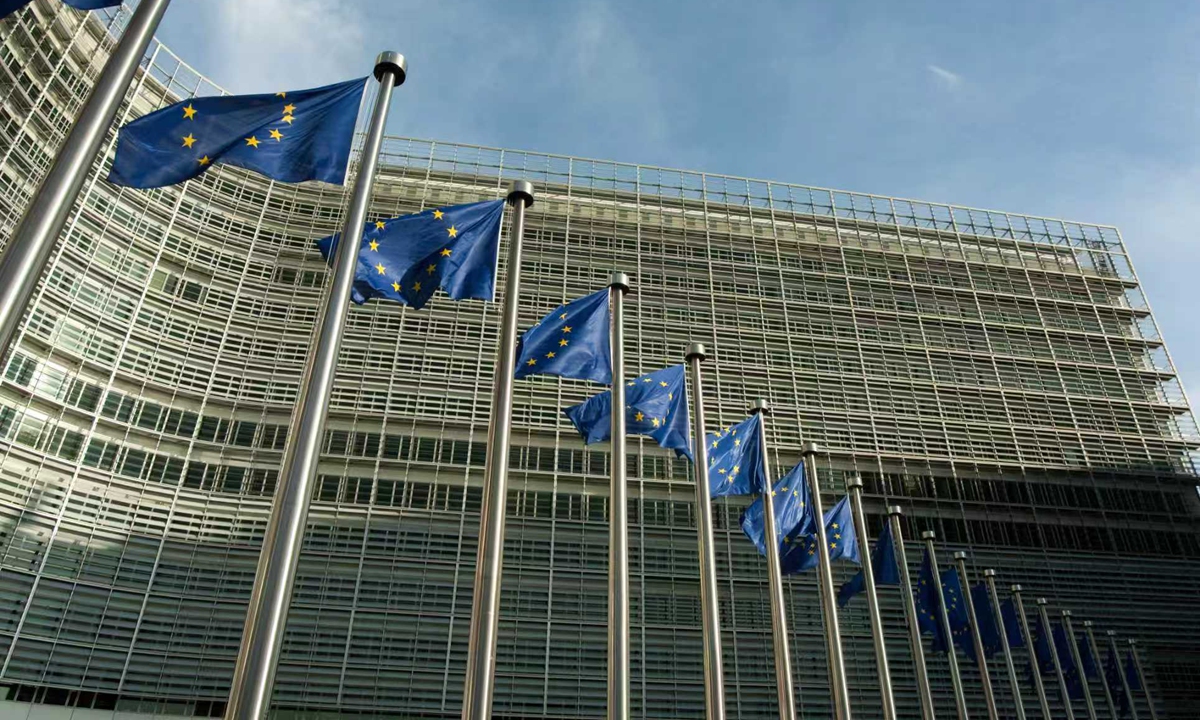 The European Union flags in front of EU headquarters in Brussels, Belgium. Photo: VCG