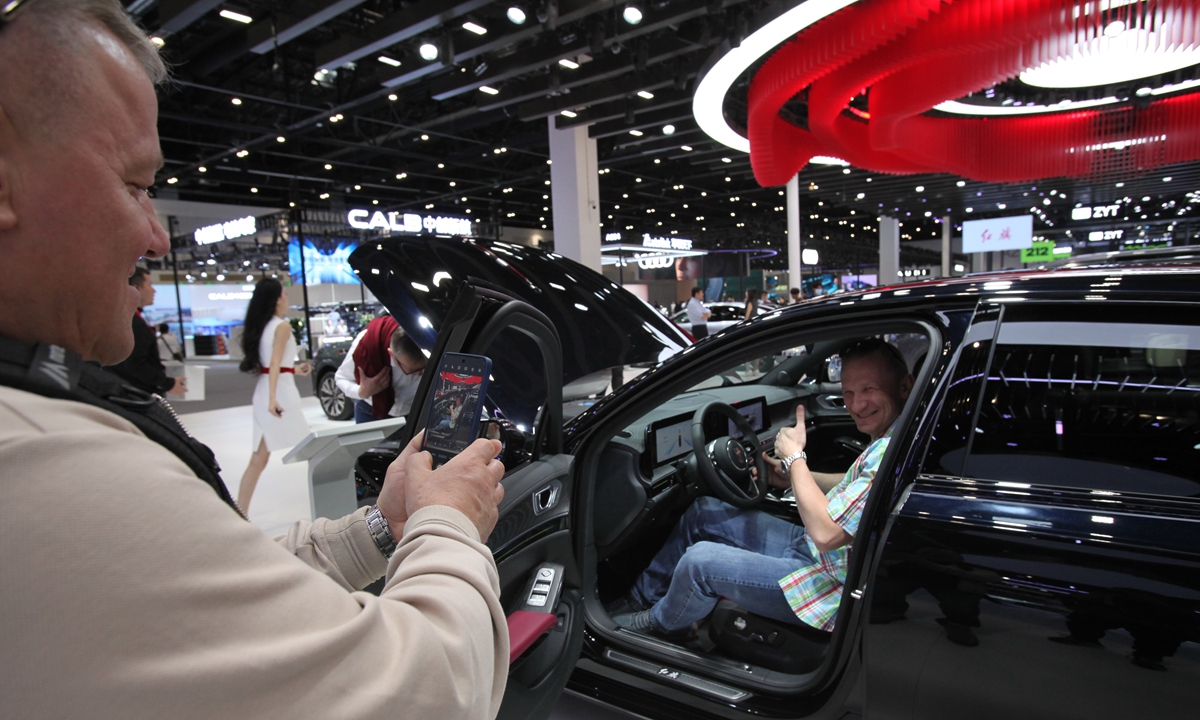 Foreign guests visit the 2026 Beijing International Automotive Exhibition in Beijing on April 28, 2026. Running from April 24 to May 3, the show opened to the general public on April 28. Photo: VCG