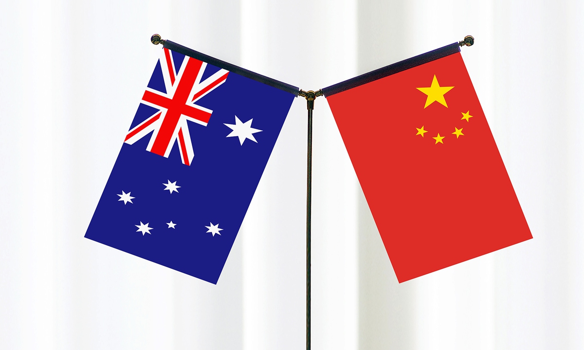 Australian and Chinese national flags Photo: VCG 