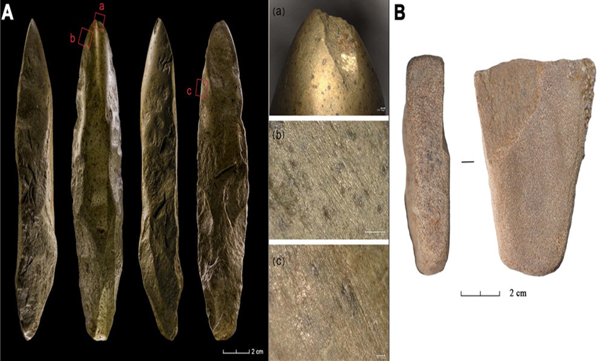 Stone tools found from the Changbai Mountain Paleolithic site group in East China's Jilin Province. Photo: Courtesy of National Cultural Heritage Administration