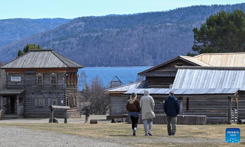 Tourists visit the Taltsy Architectural and Ethnographic Museum in Irkutsk, Russia, on April 28, 2026. (Xinhua/Hao Jianwei)

