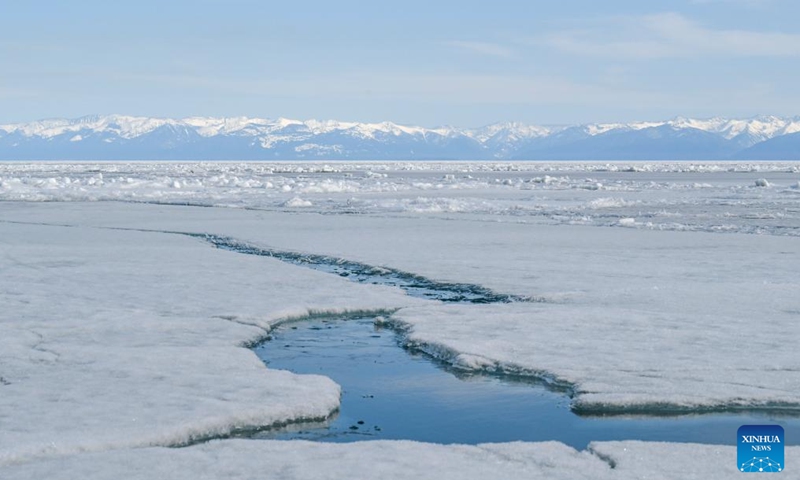 This photo taken on April 28, 2026 shows a view of Lake Baikal in Listvyanka, Russia. (Xinhua/Hao Jianwei)

