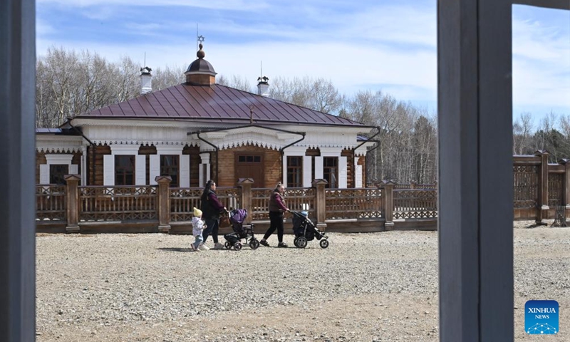 Tourists visit the Taltsy Architectural and Ethnographic Museum in Irkutsk, Russia, on April 28, 2026. (Xinhua/Hao Jianwei)

