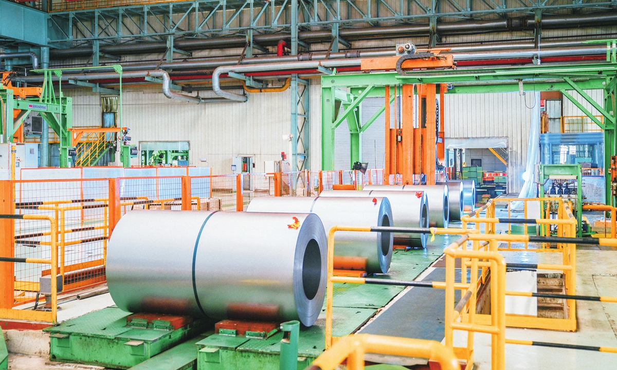 High-end automotive steel plates roll off production lines at No. 3 Cold Rolling Mill of Bensteel Group in Benxi, Northeast China's Liaoning Province, on April 10, 2026. Photo: Courtesy of Bensteel