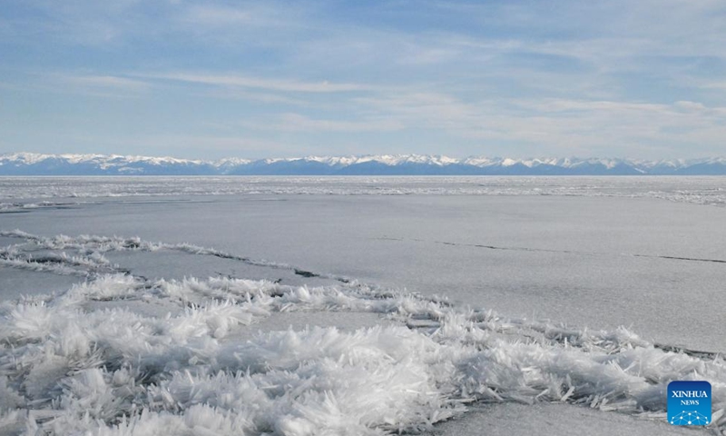 This photo taken on April 28, 2026 shows a view of Lake Baikal in Listvyanka, Russia. (Xinhua/Hao Jianwei)

