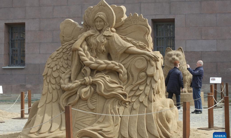 People view sand sculptures at the 22nd International Sand Sculpture Festival in St. Petersburg, Russia, May 3, 2026.
The festival kicked off at the Peter and Paul Fortress in St. Petersburg on May 1 and will run for four months. (Photo by Irina Motina/Xinhua)