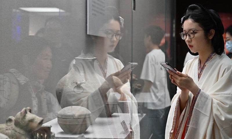 A tourist visits Shangqiu Museum in Shangqiu, central China's Henan Province, May 3, 2026.(Photo by Li Heng/Xinhua)