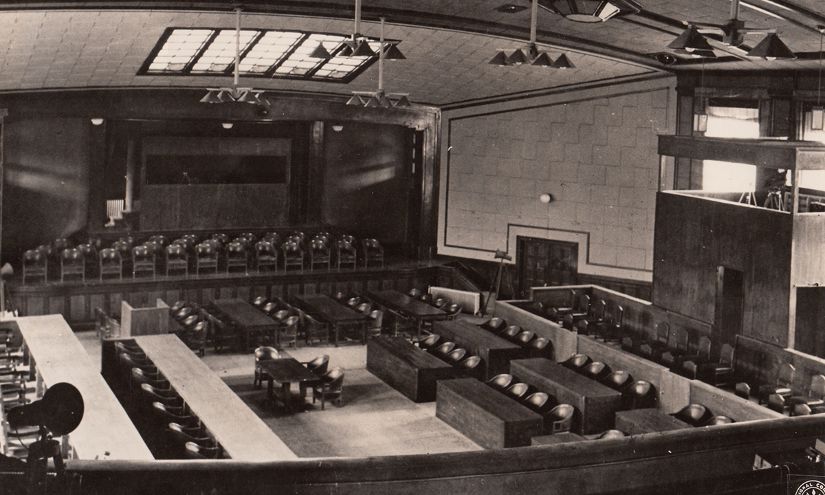 A view of the courtroom of the International Military Tribunal for the Far East