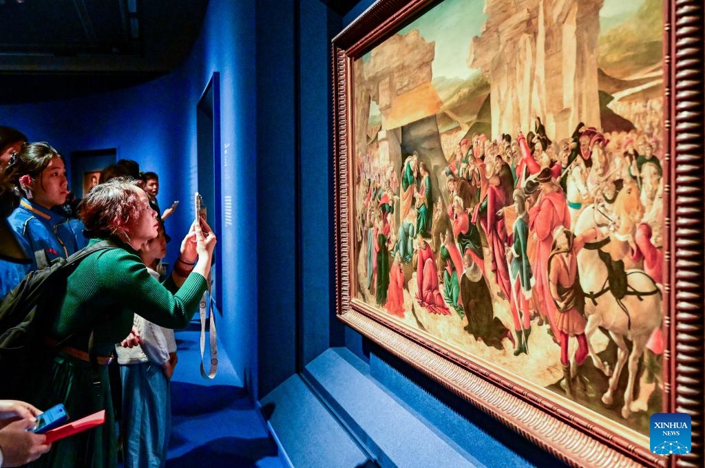People visit the exhibition Homage to the Virtuosos: From Leonardo da Vinci to Caravaggio -- Masterpieces of the Italian Renaissance at the National Art Museum of China in Beijing, capital of China, May 5, 2026. The exhibition displays 36 masterpieces by more than 20 renowned Italian artists from the 15th to the 17th centuries. (Photo: Xinhua)