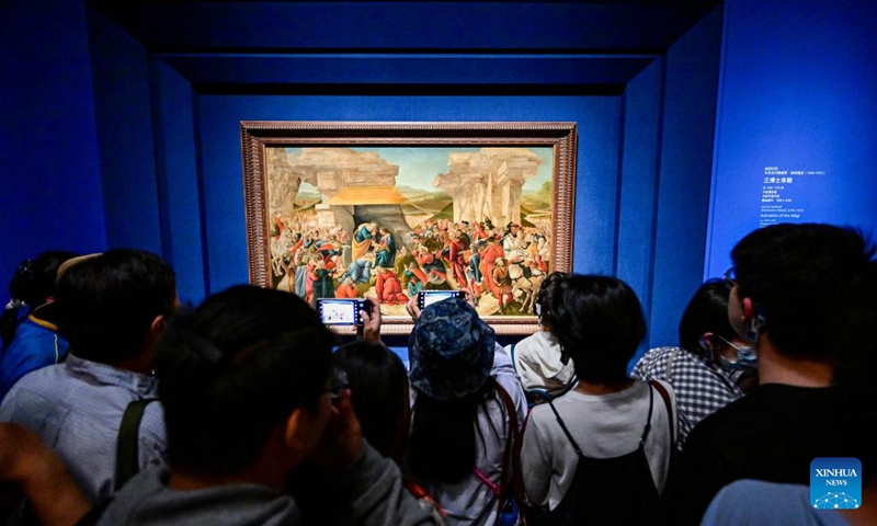 People visit the exhibition Homage to the Virtuosos: From Leonardo da Vinci to Caravaggio -- Masterpieces of the Italian Renaissance at the National Art Museum of China in Beijing, capital of China, May 5, 2026. The exhibition displays 36 masterpieces by more than 20 renowned Italian artists from the 15th to the 17th centuries. (Photo: Xinhua)