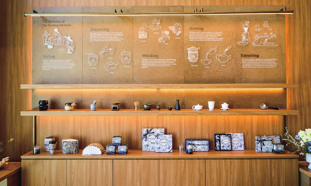 Tea ware on display at the first North American store of Chinese new-style tea brand Chagee