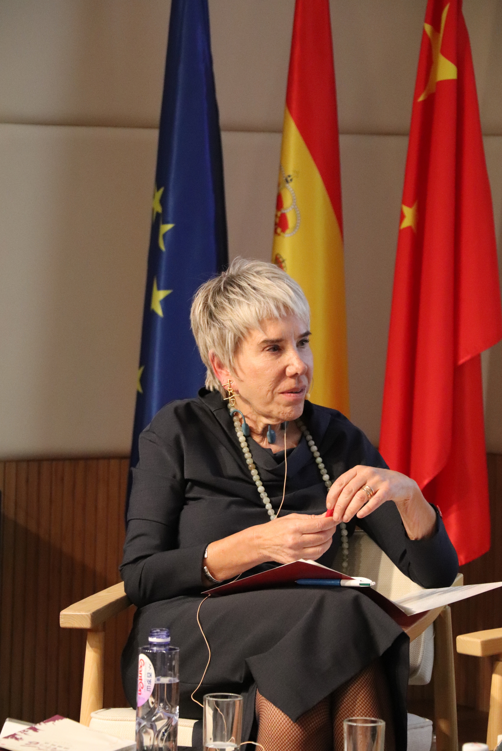 Inma González Puy, director of the Cervantes Institute in Beijing, chairs a panel discussion in Beijing on April 24, 2026. Photo: Courtesy of the Cervantes Institute in Beijing