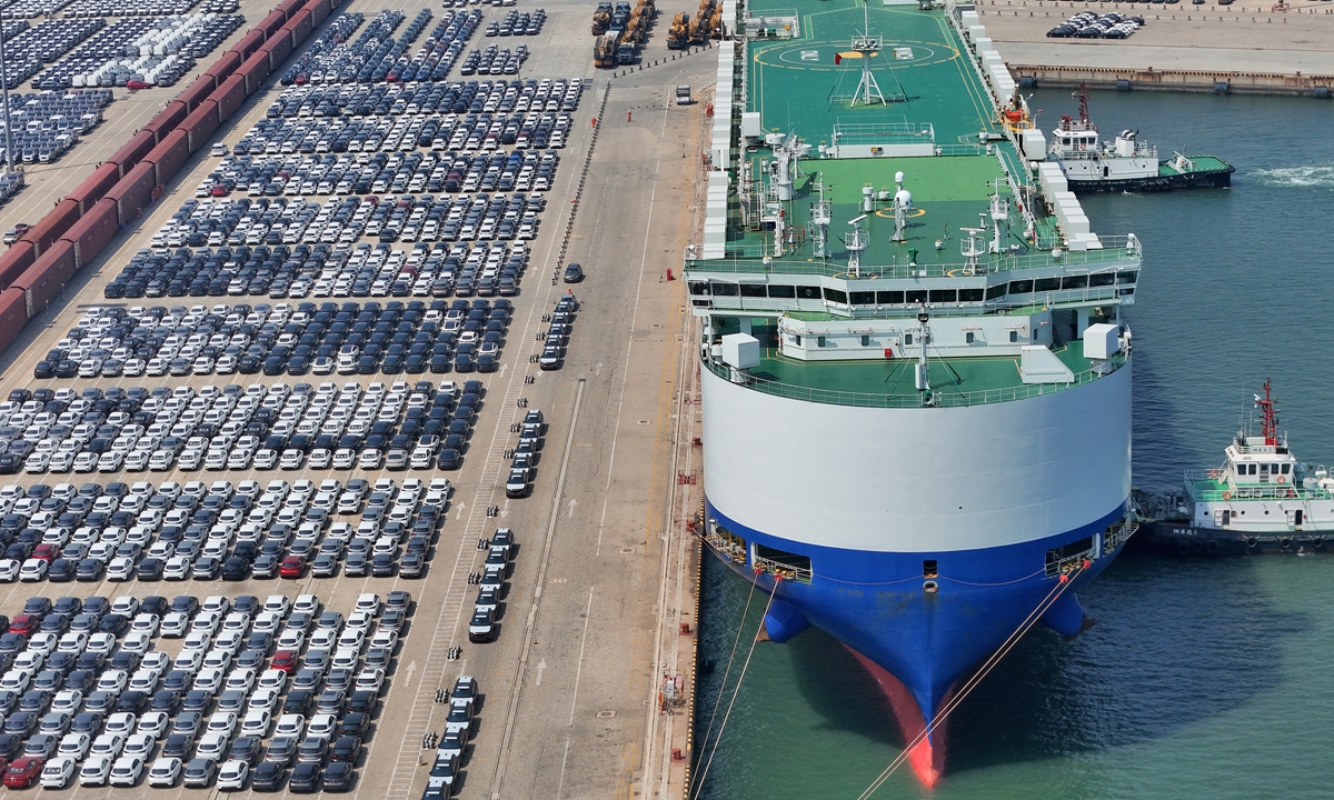 Chinese home-grown vehicles are loaded onto a ship for export at Yantai Port, East China's Shandong Province, on May 11, 2026. Photo: cnsphoto