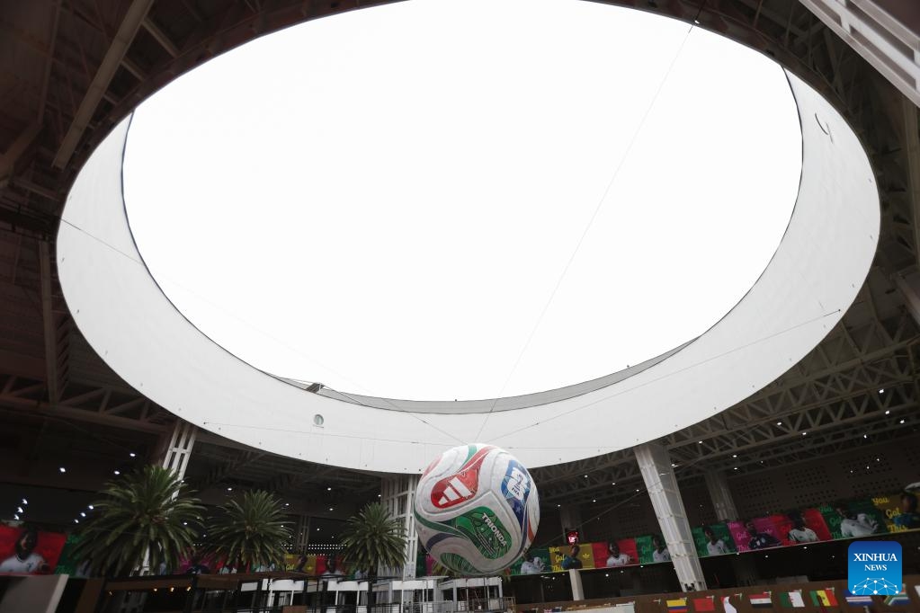 This photo taken on May 10, 2026, shows football decorations for the 2026 FIFA World Cup at Benito Juarez International Airport in Mexico City, capital of Mexico. Mexico is set to cohost the 2026 FIFA World Cup in June and July of this year, along with the United States and Canada, becoming the first country in the world to host three World Cup tournaments. (Photo: Xinhua)