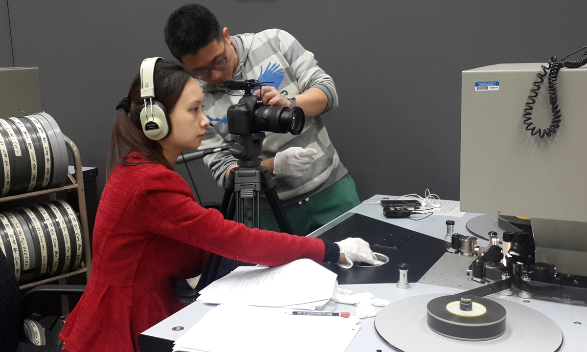 Director Chen Yi'nan collects footage of the Tokyo Trial at the US National Archives in April 2015. Photo: Courtesy of Chen Yi'nan