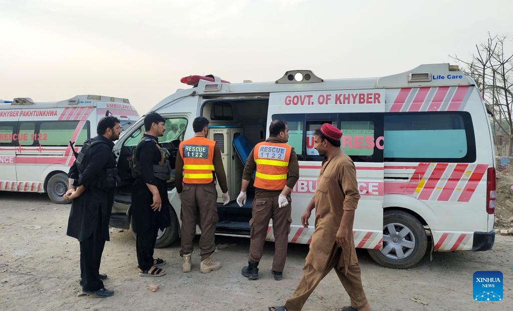 Ambulances are seen at the site of a suicide attack in Bannu district, Khyber Pakhtunkhwa province, Pakistan, May 10, 2026. At least 12 police personnel were killed and several others injured after a suicide bomber rammed an explosive-laden vehicle into a police installation in Pakistan's northwestern Khyber Pakhtunkhwa province, official sources said on Sunday. (Photo: Xinhua)
