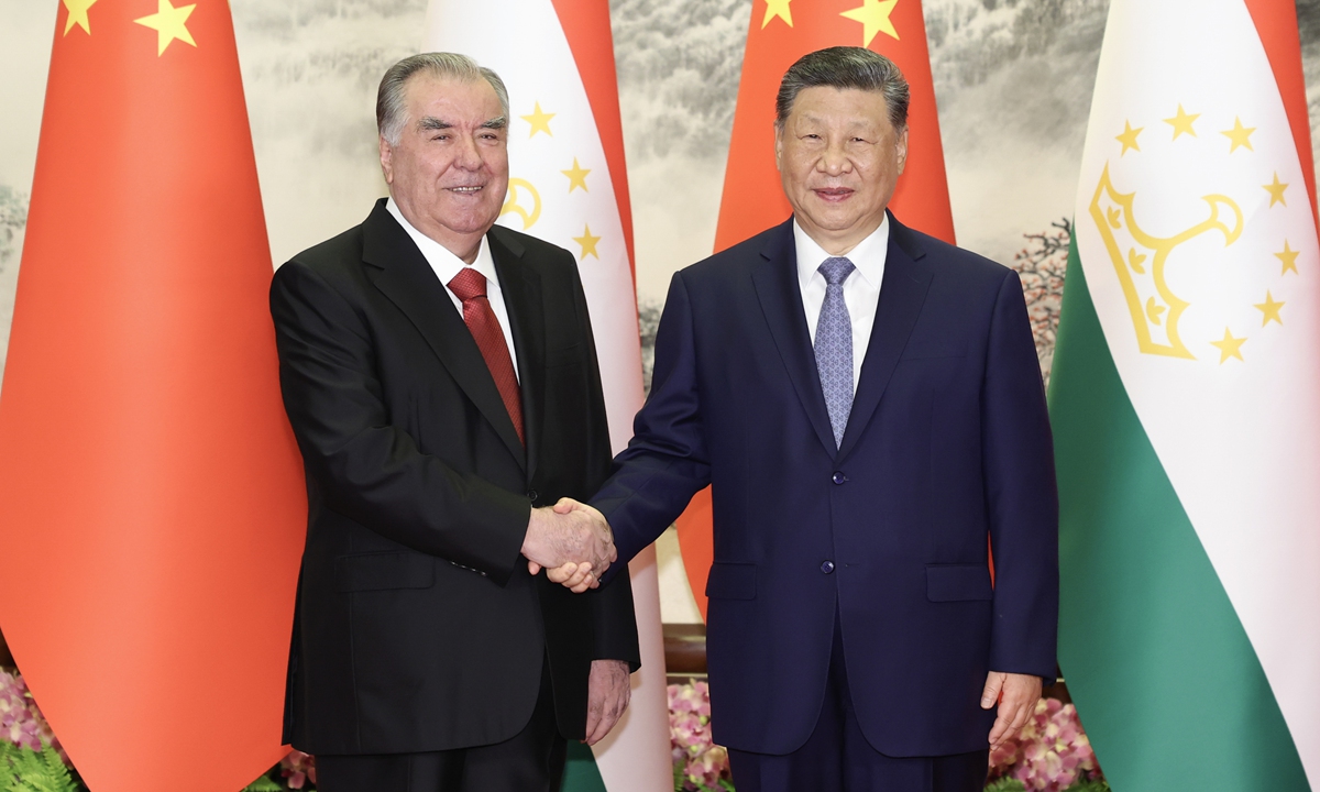 Chinese President Xi Jinping holds talks with Tajikistan's President Emomali Rahmon, who is on a state visit to China, at the Great Hall of the People in Beijing on May 12, 2026. Photo: Xinhua
